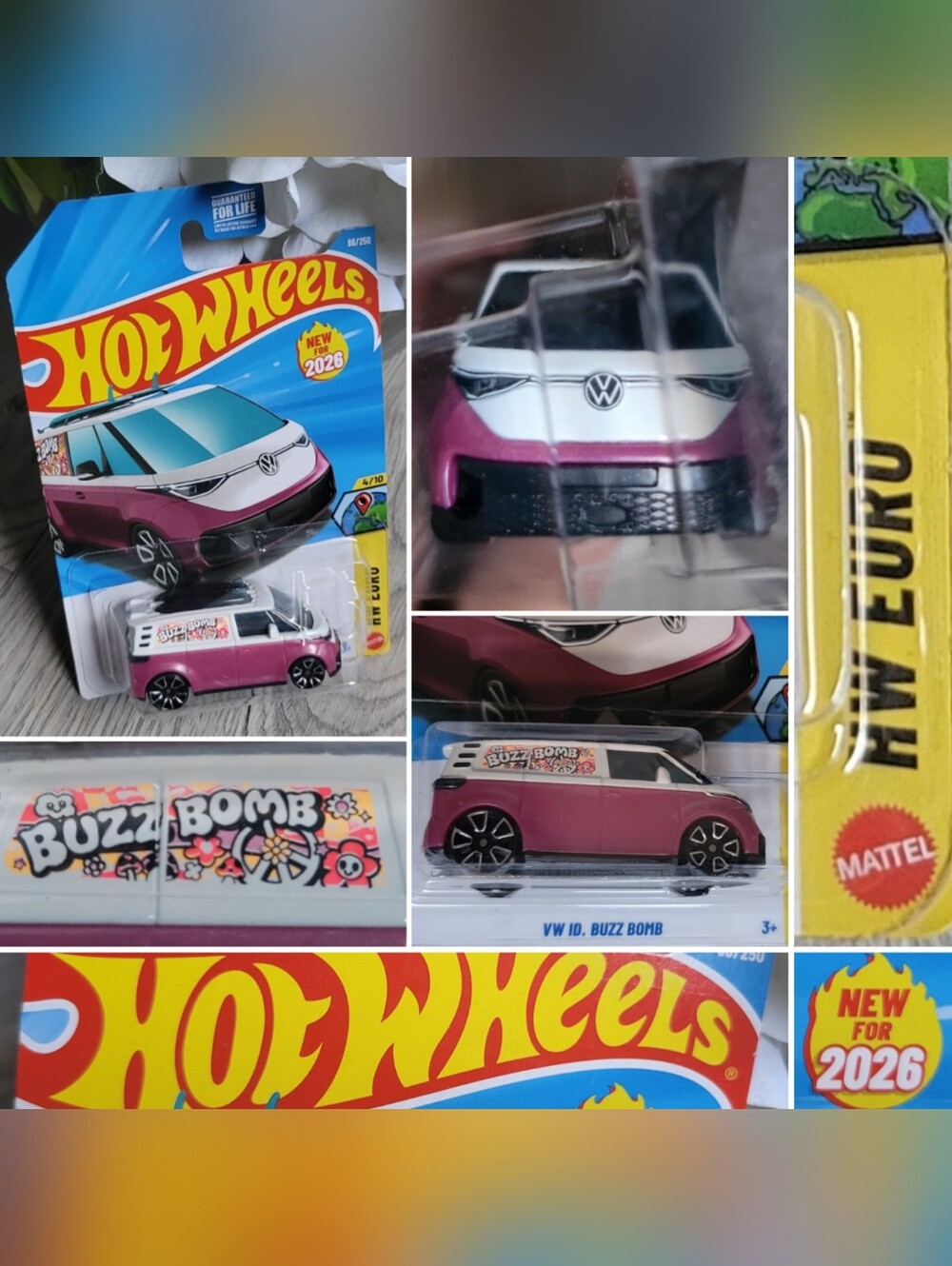 Hot Wheels VW ID. Buzz Bomb HW Euro Series 4/10 Pink White VW Van Surfboards NEW